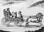 Gyorsjáratú kocsin utazó kereskedők Magyarországon a 16. sz.-ból (Jeremiás Schemel rajza) (Forrás: MEK.hu)